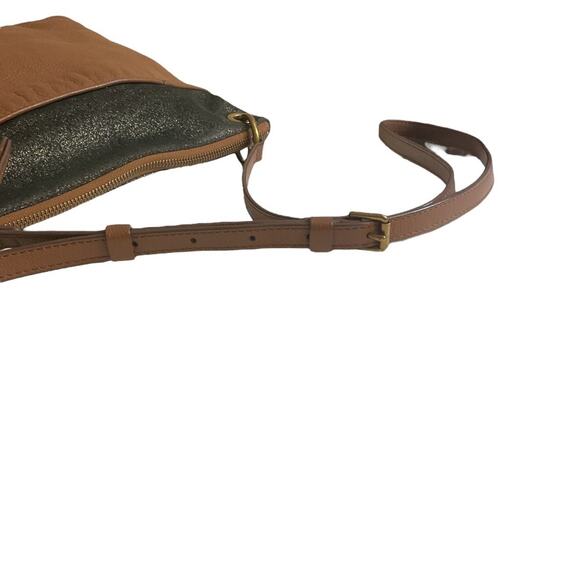 Vintage 90s FOSSIL Black Glitter Suede & Brown Leather Crossbody - Picture 7 of 11